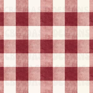 May include: A seamless pattern featuring a classic red and white gingham design. The pattern consists of evenly spaced, large squares in alternating colors of red and off-white, creating a rustic, vintage aesthetic. The design is suitable for various craft projects.
