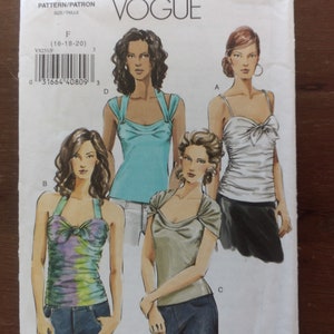 UNCUT Vogue V8251 Misses Womens Close Fit Pullover Top Tank Top Halter Top Camisole Top with Ruching Uncut Sewing Pattern Size 16-18 20