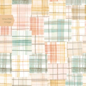 Pode incluir: Um padrão de patchwork em estilo aquarela com blocos retangulares em cores pastel. O design inclui tons de pêssego, amarelo, verde e azul, com uma sobreposição de grade. O texto "One PNG Image" é visível no canto superior esquerdo.
