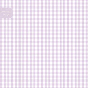 May include: A seamless pattern featuring a gingham design in a soft lavender and white color scheme. The pattern consists of evenly spaced squares, creating a classic and versatile background.
