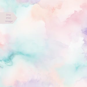 Puede incluir: Fondo abstracto de acuarela con colores pastel suaves. La imagen presenta tonos mezclados de rosa, melocotón, verde azulado y morado, creando un efecto artístico y soñador. El texto a la izquierda dice "One PNG Image."