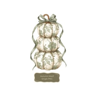 Pumpkin Stack Cream & Sage Botanical Floral Autumn Motif Digital Download PNG