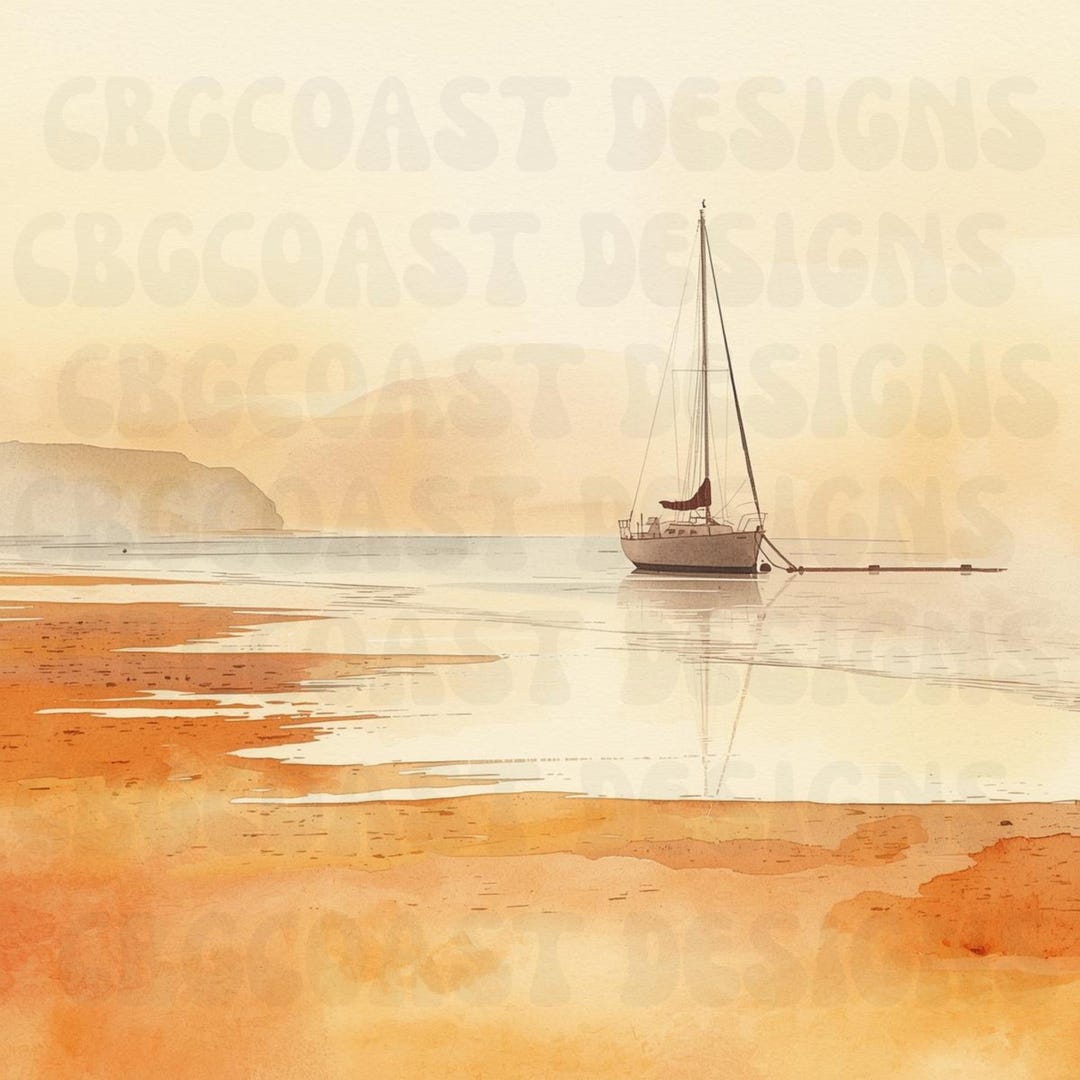 Sailboat Beach Watercolor PNG I Beach Clipart I Sailboat Wall Art I ...