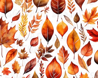 Orange Red Autumn Leaves Watercolor Decorative Background PNG