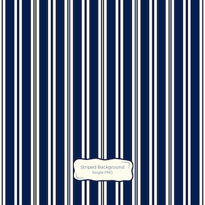 May include: A repeating pattern of vertical stripes in dark navy blue and white. The stripes vary in width, creating a rhythmic linear design across the entire surface. A small, cream-colored rectangular label with rounded corners displays the text Striped Background Single PNG in dark brown lettering.