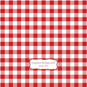Può includere: Sfondo a motivo gingham rosso e bianco. Il motivo è costituito da una griglia di quadrati equidistanti, che crea un classico motivo a scacchi. L'immagine include una casella di testo che recita "Gingham Background Single PNG".
