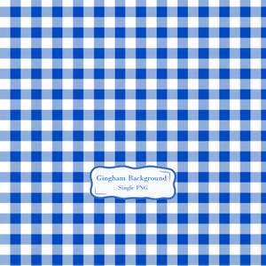 May include: A blue and white gingham pattern background. The design features a grid of alternating blue and white squares. A white label with the text "Gingham Background Single PNG" is in the lower right corner.