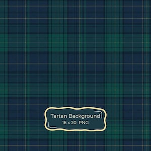 May include: A digitally created tartan pattern background in shades of green, navy blue, and tan. The image includes a label that reads "Tartan Background 16 x 20 PNG". The design features a classic plaid arrangement, suitable for various design projects.