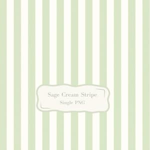 Peut inclure: Motif à rayures verticales vert sauge et crème. L'image présente un motif répétitif de rayures vertes sauge et crème. Le texte "Sage Cream Stripe Single PNG" est affiché dans un encadré gris clair.