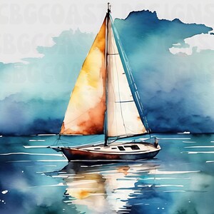 Sailboat Ocean PNG Watercolor Sailing Background