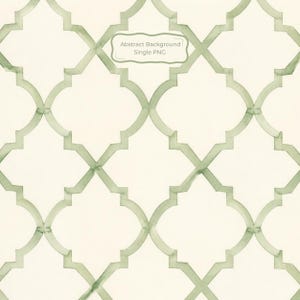 May include: A repeating quatrefoil pattern in soft sage green lines against a cream-colored background. The design features a centered rectangular label with rounded corners containing the text Abstract Background Single PNG in green font.