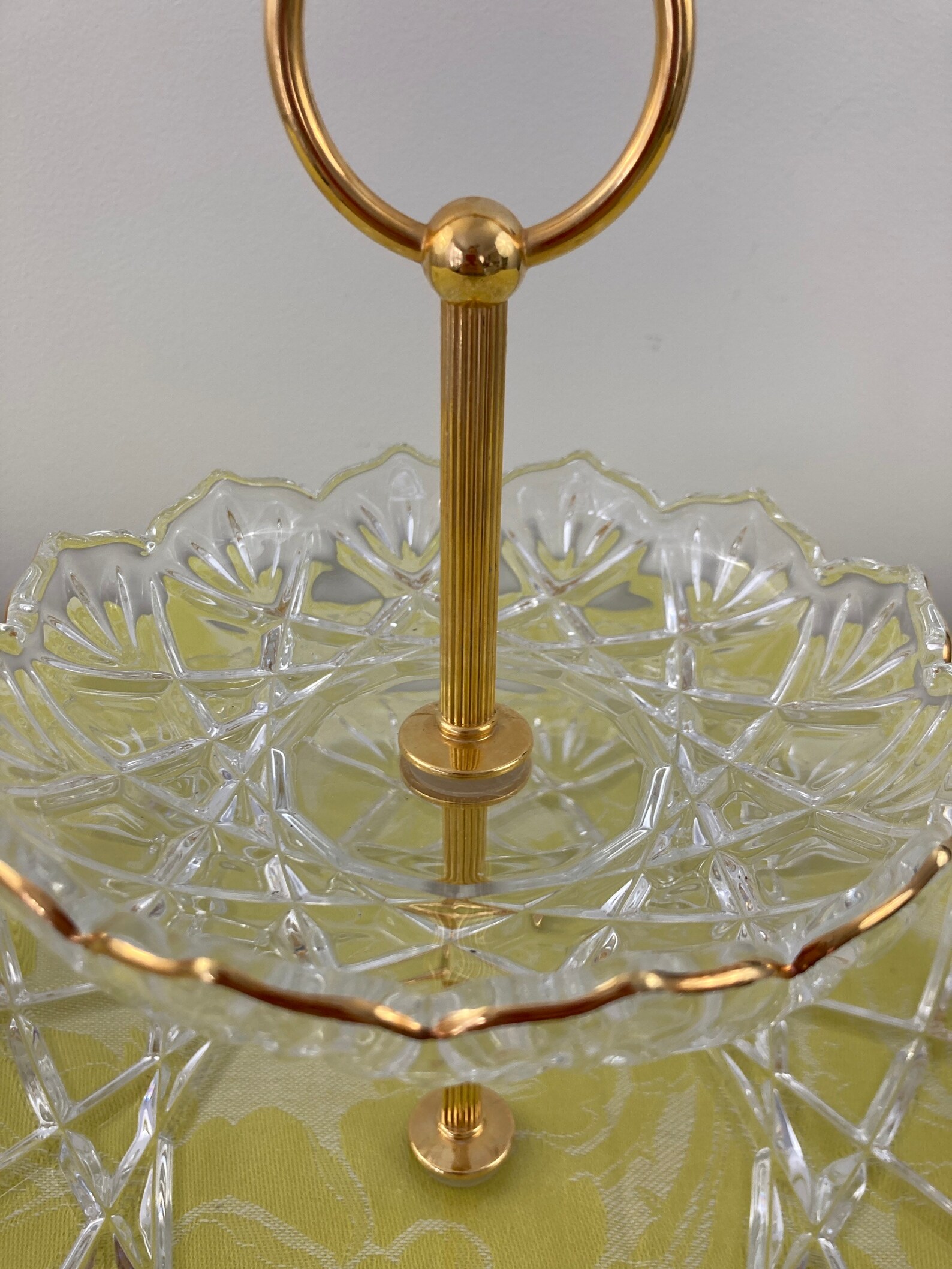 Two Tiered Serving Plate Cut Glass Gold Trim Etsy