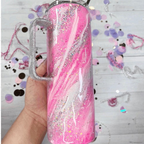 Pink Swirl Glitter Tumbler Custom Milkyway Tumbler Glitter Etsy