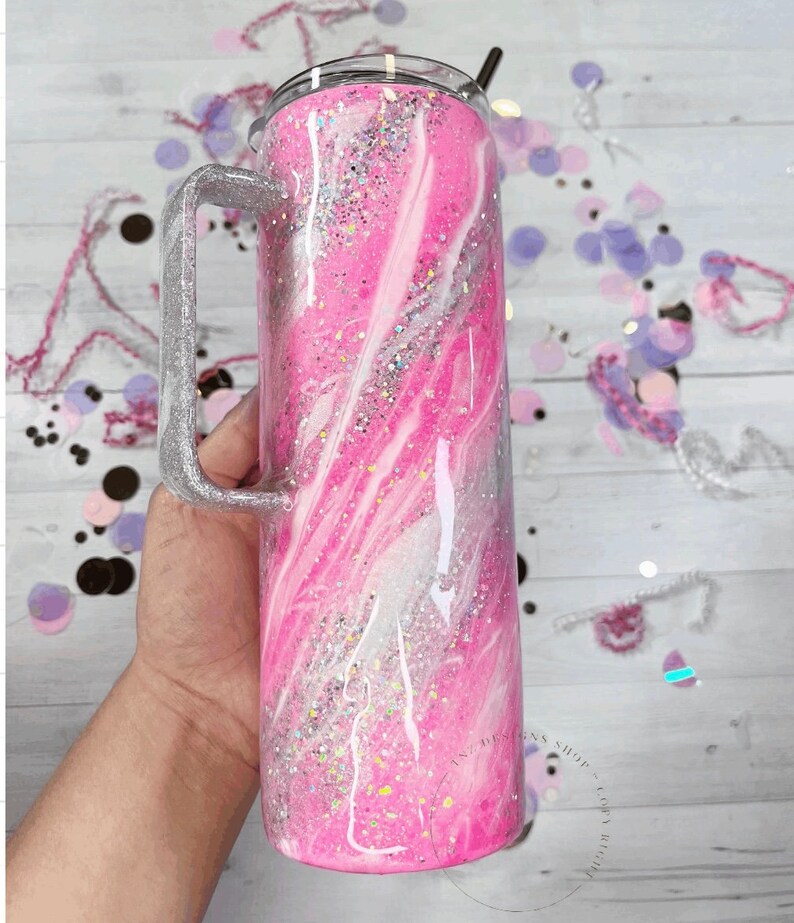 Pink Swirl Glitter Tumbler Custom Milkyway Tumbler Glitter Etsy