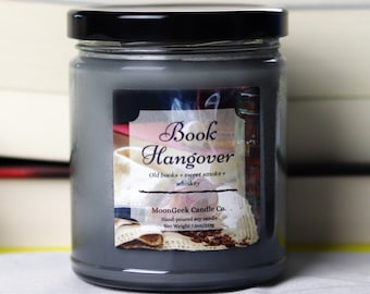 Book Hangover Literary Candle | Scented Soy Wax Bookish Candle | Old Books + Smoke + Whiskey | Book Themed Candle Gift for Book Lovers