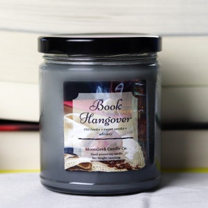 Book Hangover Literary Candle | Scented Soy Wax Bookish Candle | Old Books + Smoke + Whiskey | Book Themed Candle Gift for Book Lovers