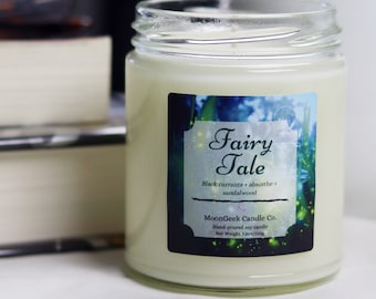 Fairy Tale Literary Soy Candle for Book Lovers | Sandalwood + Black Currant + Absinthe | Gifts for Geeks | Wooden Wick | Bookish Candle Gift