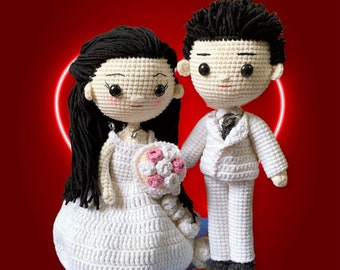 Handmade Doll, Knitted Doll, Knitted doll, Amigurumi doll,Cute crochet doll, Stuffed interior doll, bride, wedding gift and groom