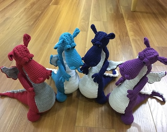 Amigurumi-draken, opgezette dieren, opgezette draken, knuffels, handgemaakte knuffel