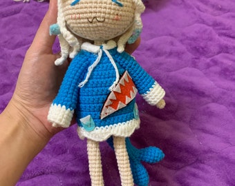 Handmade doll, crochet doll, amigurumi doll, Collection doll, Hololive Gawr Gura doll
