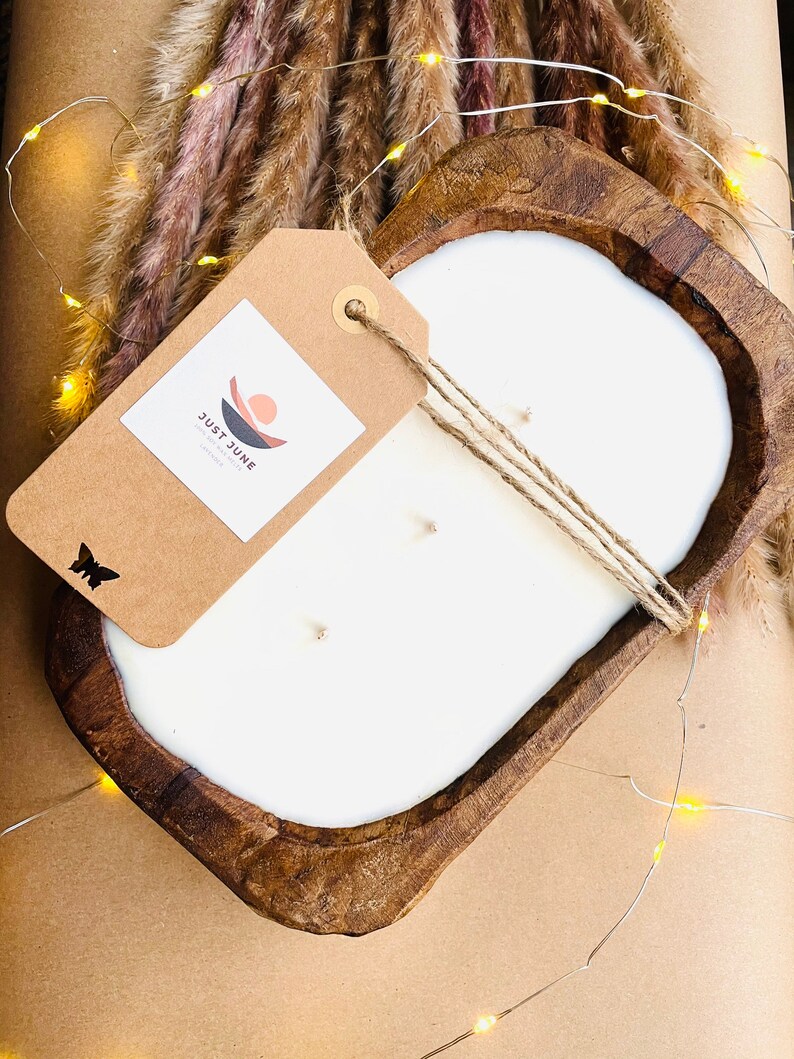 3 wick-gifts Dough bowl soy candles home decor-Natural Wood