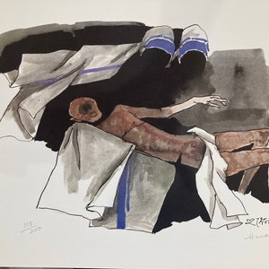 M F Husain, A tribute to mother Teresa, Mother and child, lithograph, numbered, hand signed