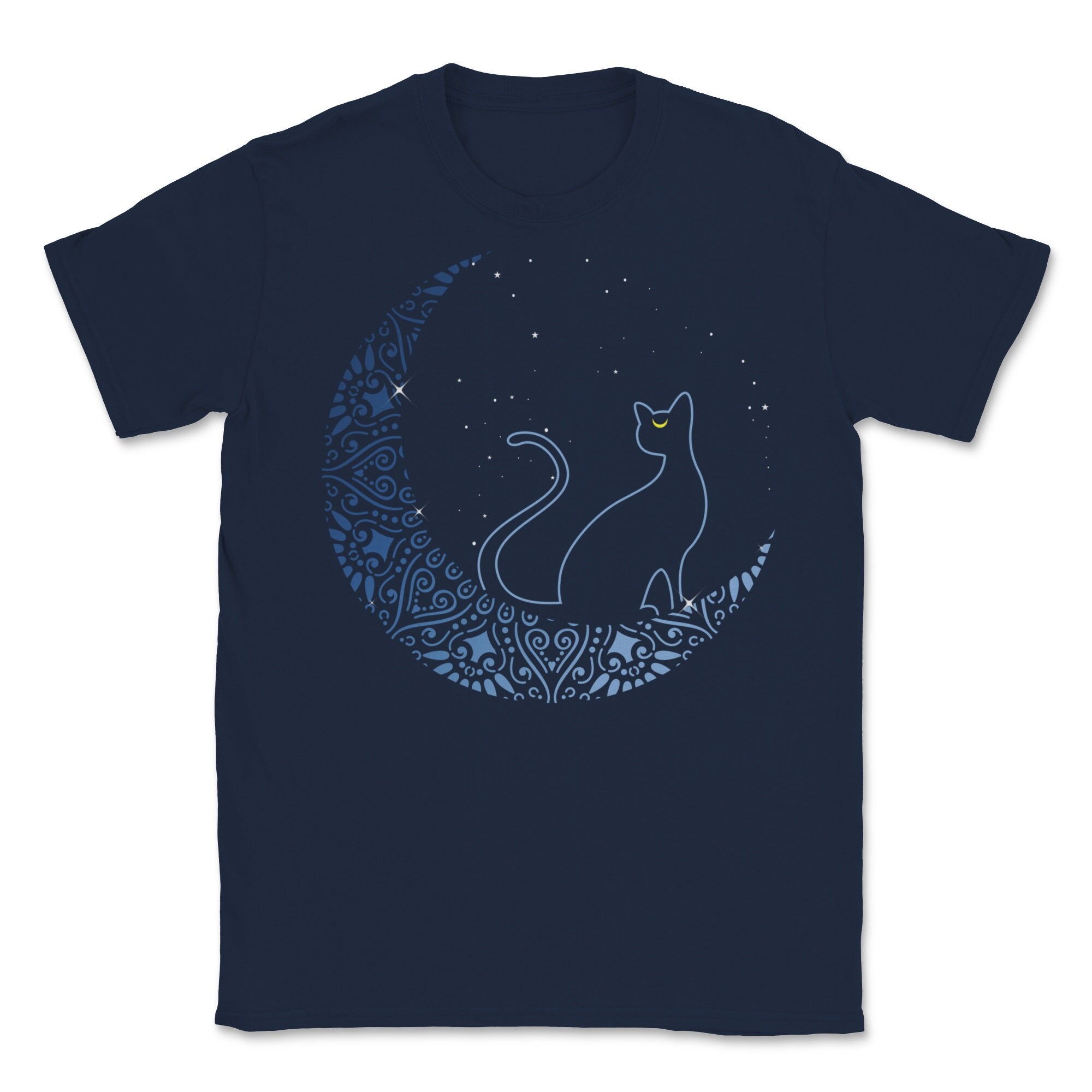 Black Cat Crescent Moon Gift Design Idea For Cat Fans print | Etsy