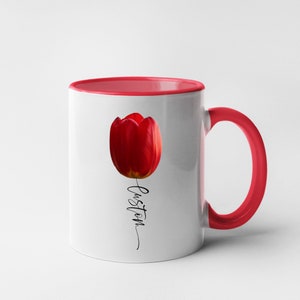 Tulip Gifts, Tulip Mug, Red Tulip, Personalized, Custom, Mug, Gift, Valentine's Day, Mother's Day, Flower, Floral, Coffee Mug