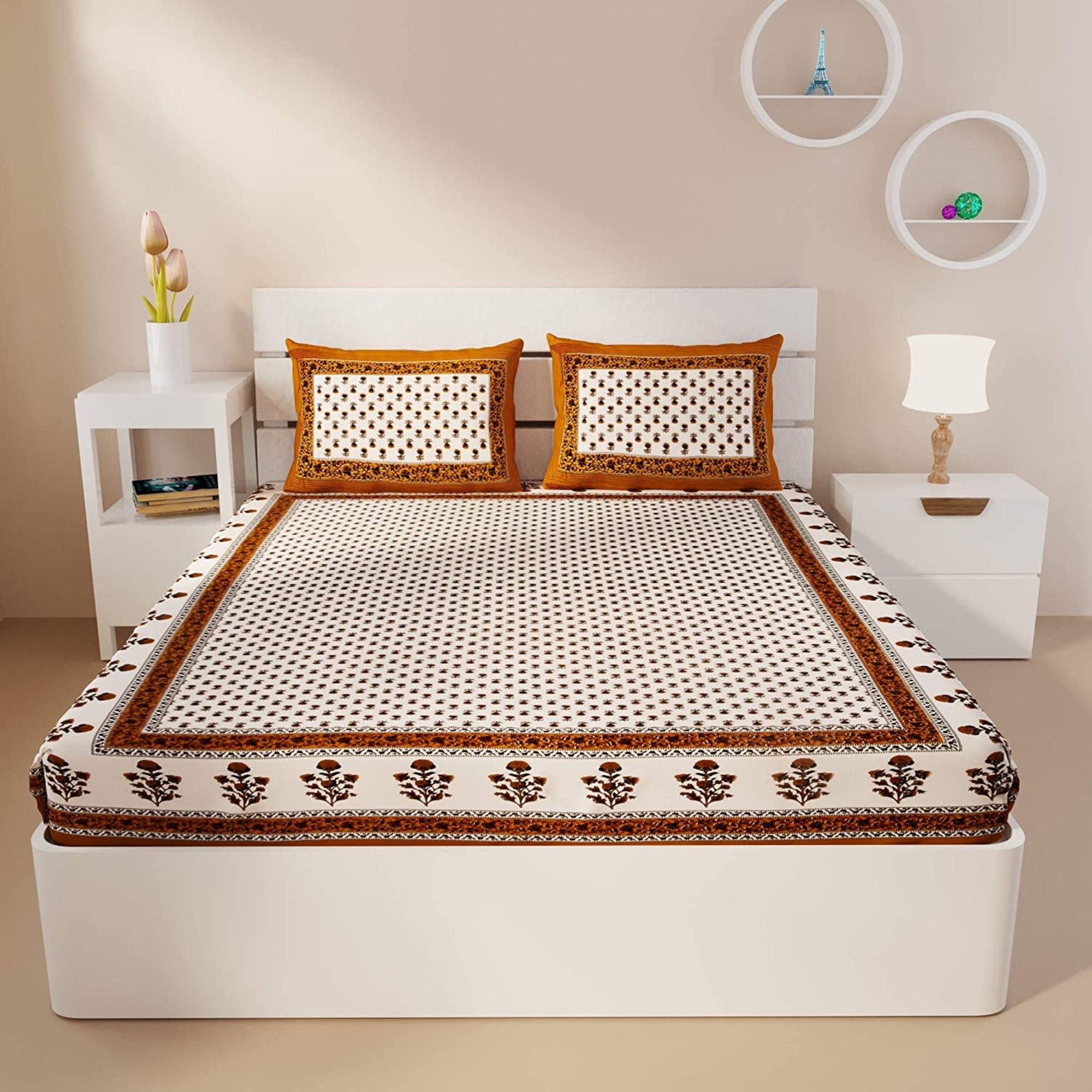 Indian Cotton Bed Spread Bedsheet Cover Root Flower Hand Etsy