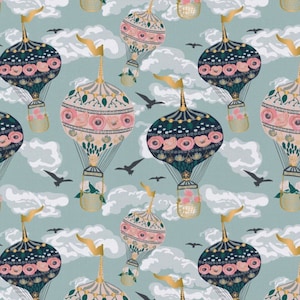 Camelot Fabrics Emma & Mila Fabrics Hot Air Balloons GM Balloon Metallic Quilting Fabric 100% Cotton fabric by the yard width 44/45&quot;