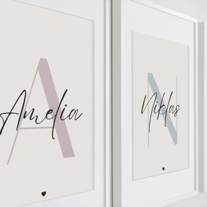 Póster de letras personalizadas con nombre para descarga inmediata + autoimpresión para habitación infantil en minimalista rosa, azul o beige