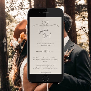 Digitale Einladung Hochzeit eCard Hochzeitseinladung digital minimalistisch beige personalisiert