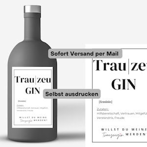 Maid of honour ask label gin | Funny gin label to print yourself Digital download printables for bridesmaid gin lovers gin label