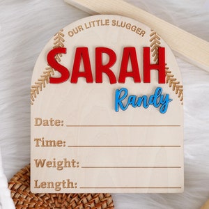 Baseball Baby Birth Stat Sign, Baseball Nursery Sign, Newborn Nursery Round Name Sign, Custom Wooden Birth Stat Sign Gift, Baby Announcement