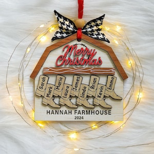 Personalized Cowboy Boot Family Stocking Names Ornament, Family Cowboy Cowgirl Christmas Boot Ornament, Cute Boot Family Stockings Ornament