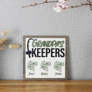 Custom Fishing Grandpa&#39;s Keepers Wooden Sign, Fish With Kid Names, Fathers Day Gift, Hooked On Papa, Fishing Buddy Plaque Gift for Dad Papa