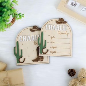 Western Baby Birth Stats, Cowboy Hat & Boot Custom Name Sign, Baby Announcement Sign, Cowboy Wooden Nursery Decor, Newborn Cowboy Photo Prop