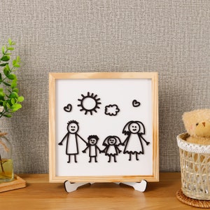Custom Hand-Drawn 3D Laser Cut Sign, Personalized Kids Hand Drawing Wooden Sign, Custom Frame Sign From Kids Drawing Mothers 3D Sign