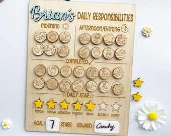 Personalized Kids Chore Chart, Daily Responsibility Checklist Board