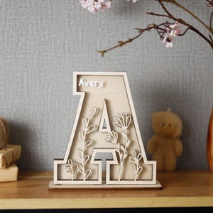 Floral Baby Piggy Bank, Custom Alphabet Coin Bank, Personalized Wooden Coin Bank, Piggy Banks For Boys Girls, Baby Letter Bank Coin Banks