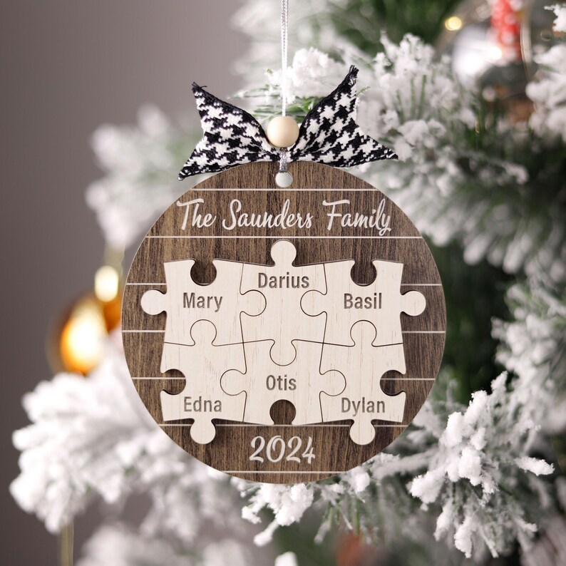 Our Family Puzzle Pieces Ornament W/ Names, Our Family Christmas Tree