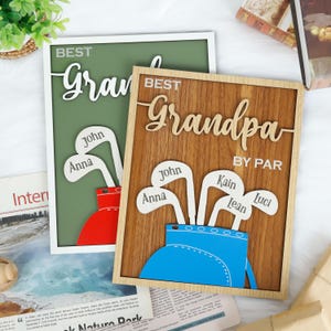 Golf Gift Dad, Golf Best Grandpa By Par 3D Sign, Golf Player Gift, Custom Golf Grandpa With Kids Name Sign, Fathers Day Gift Wooden Plaque