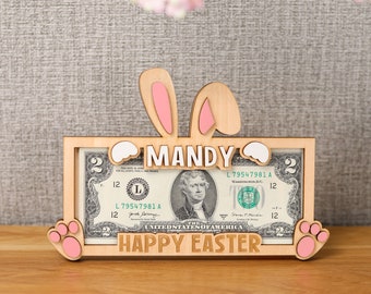 Custom Easter Bunny Money Holder Gift, Bunny Cash Holder for Kids, Easter Day Bunny Tag Personalized Easter Money Holder Gift Easter Basket