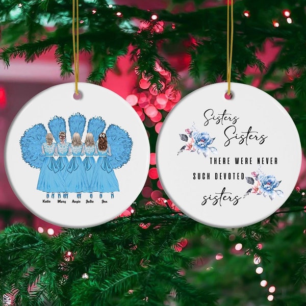 Personalized Sisters Sisters Devoted Sisters Ornament, White Christmas Sisters Ornament,  Sisters Keepsake, Custom Name and Hair for Sisters