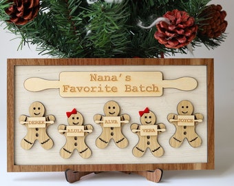 Personalized Nana&#39;s Favorite Batch Christmas Sign, Custom Gingerbread With Kids Name Sign, Custom Christmas Wooden Sign Home Decor Xmas