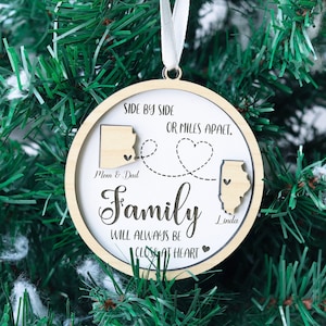 Personalized States Family Long Distance Ornament, Custom Long Distance Christmas Ornament, Moving Away Gift, Xmas Family Wooden Keepsake