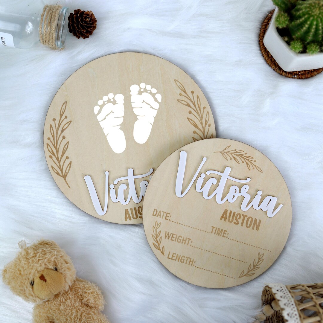 Personalized Newborn Birth Stats Sign, Baby Footprint Keepsake, Newborn ...