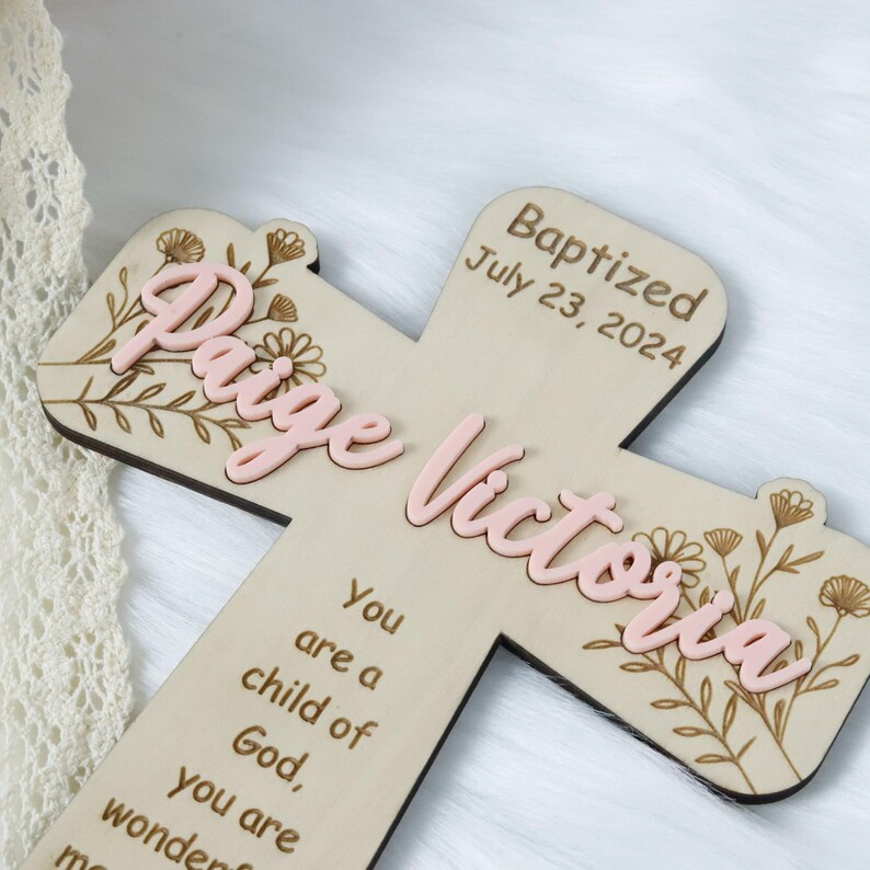 Baptism Gift for Girl, Custom Baptism Cross, Wild Flower Baptism Cross ...