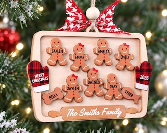 Personalized Family Gingerbread Christmas Ornament 2026, Custom Gingerbread Cookie Ornament with Pets, Family Holiday Keepsake, Wooden Gift