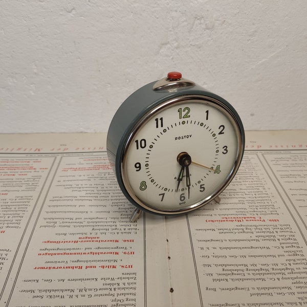 Vintage Soviet Alarm Clock Rostov Big Metal Gray Alarm Clock for parts or repair